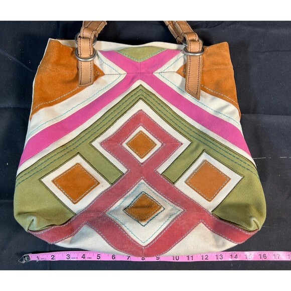 FOSSIL JESSE IVORY,OLIVE‎ GREEN,PINK FAB EMBELLISHED TOTE,SHOULDER HANDBAG,PURSE - Picture 13 of 15